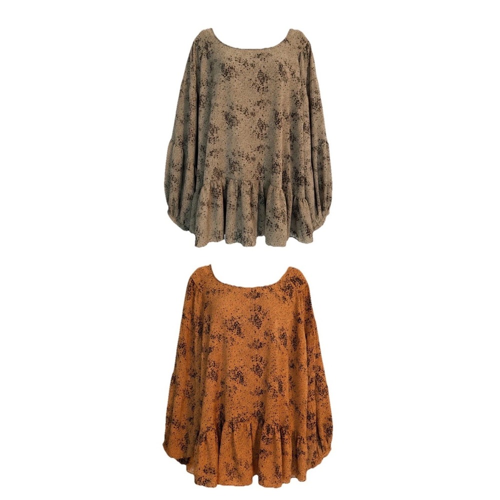 Davi & Dani Lot of 2 3XL Plus Size Babydoll Peplum Tops Balloon Sleeve Blouses